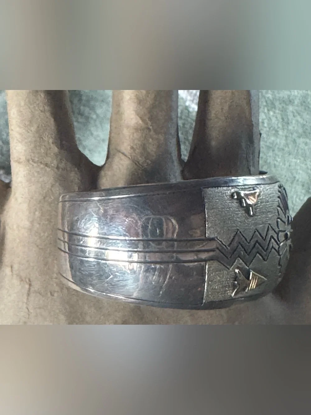 Vintage Native American Navajo Lee Bennett 14k Gold Sterling Silver Bracelet!!
